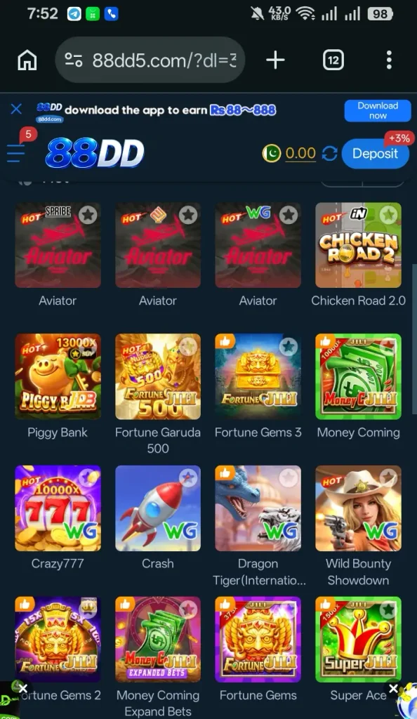 Multi and existing games in 88DD Game